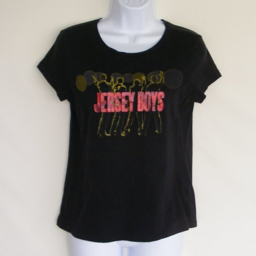 JERSEY BOYS Tshirt, Girls Large, Black, Red Glitter Logo, Musical 60s